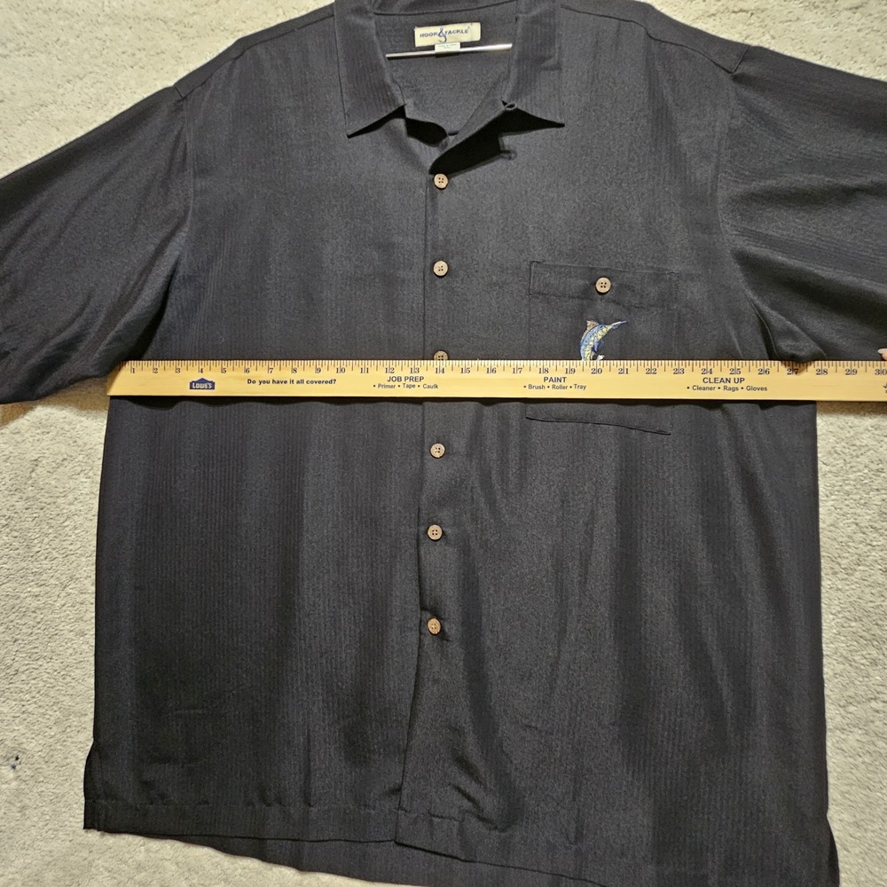 HOOK & TACKLE Men 2XL Black MARLIN Embroidered pocket and‎ back Camp Shirt EUC - Picture 6 of 11